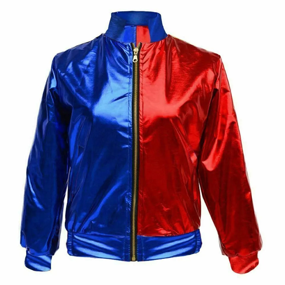 Ladies Girls Kids Halloween Costume Shiny Wet Look Jacket, Leggings, Pants Women Metallic Red & Blue Hot Sexy Shorts