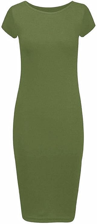 Ladies Short Sleeve Midi Dress Bodycon Cap Maxi Midi Dress