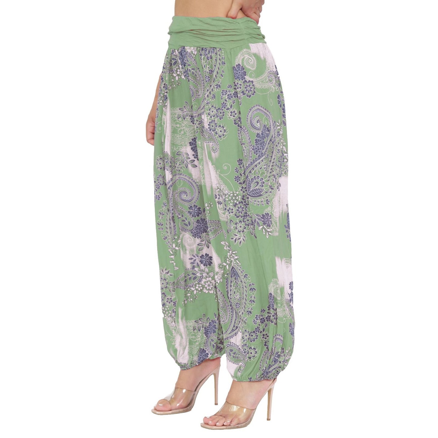 LUXE DIVA Women's Ladies Italian Paisley Print Baggy Harem Alibaba Pants Trousers Size 8-26 One Size Fit