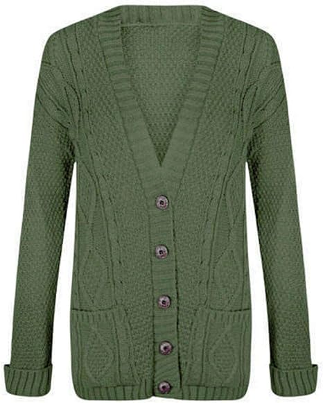 New Womens Everyday Long Sleeve Button Top Ladies Chunky Aran Cable Knit Grandad Cardigan UK Size 16-26