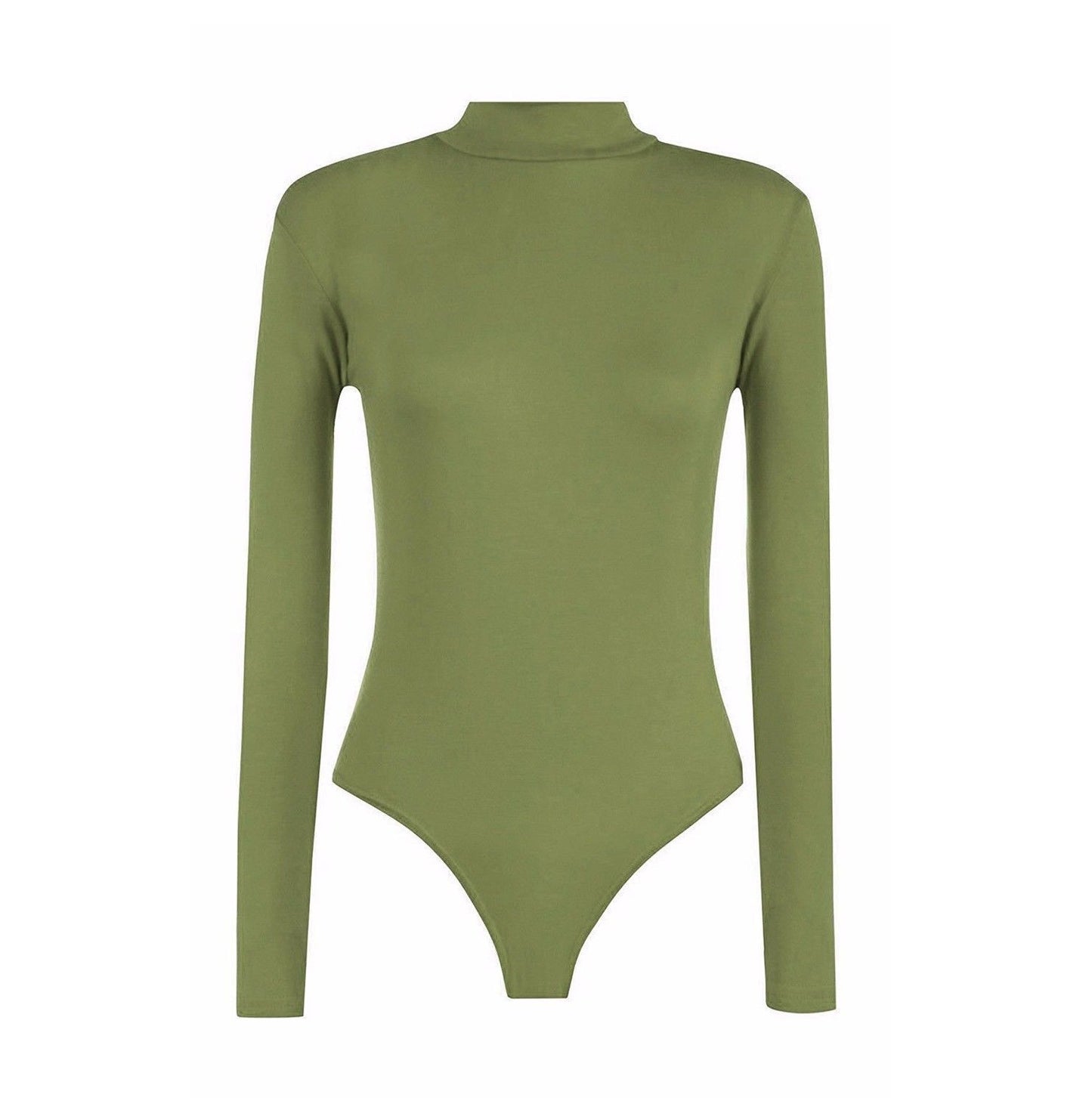 Womens Ladies Long Sleeve Polo Turtle Neck Plain Stretch Bodysuit UK 8-26