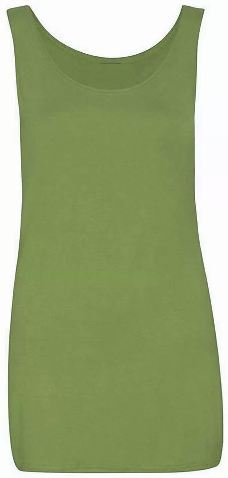 Womens Scoop Neck Sleeveless Ladies Long Stretch Plain Vest Strappy T-Shirt Top