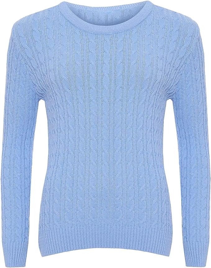 Ladies Long Sleeve Round Neck Knitted Cable Women’s Jumper Knitted Sweater Pull Over Jumper Top Knit Warm Winter Chunky Everyday Casual Pullover Plain Tops Sizes 8-26