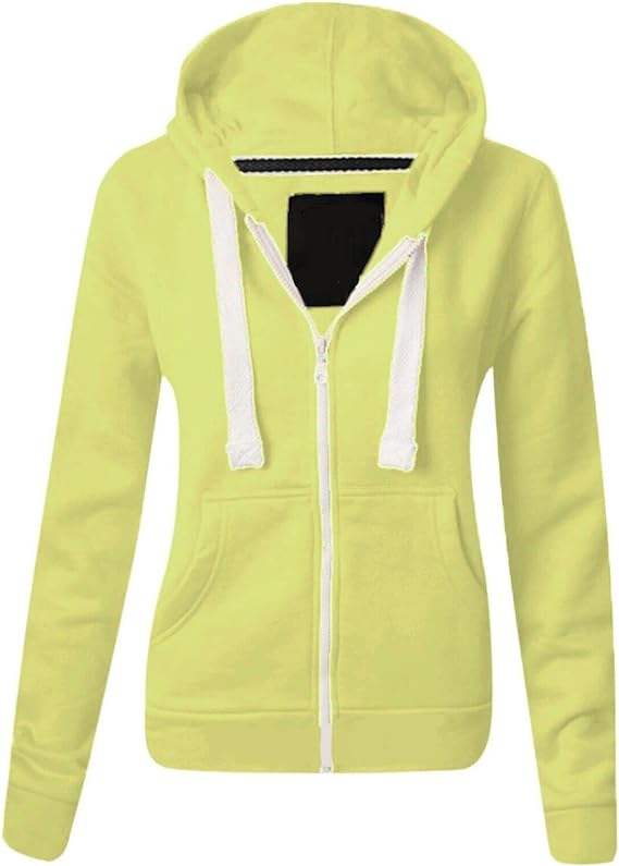 Ladies Plain Colour Hoodie Womens Fleece Hooded Top Zip Zipper Hoodie Sweatshirt Available in 22 Colours Plus Sizes 2XL-5XL