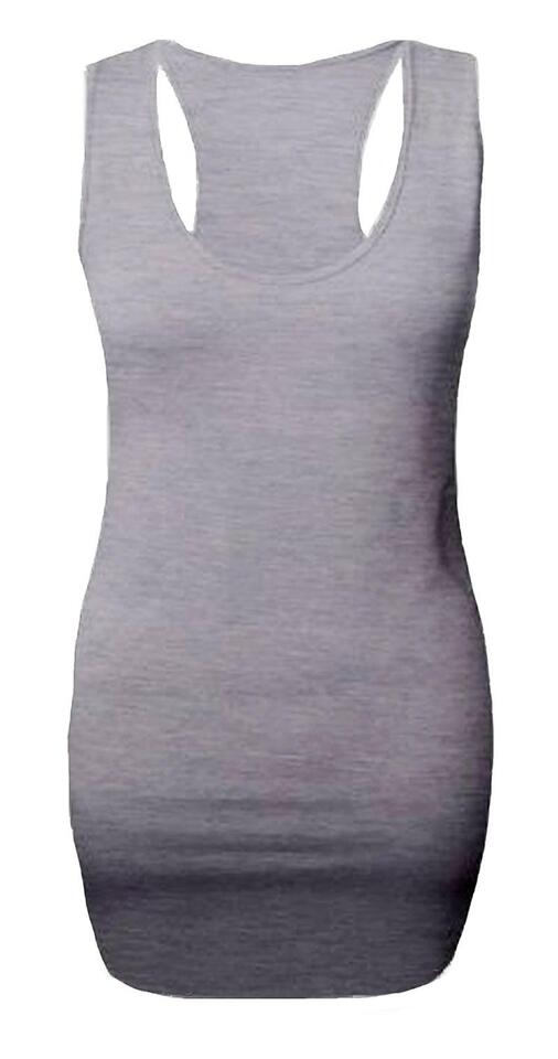 New Ladies Womens Long Racer Back Bodycon Muscle Vest Top Gym Top 8-26