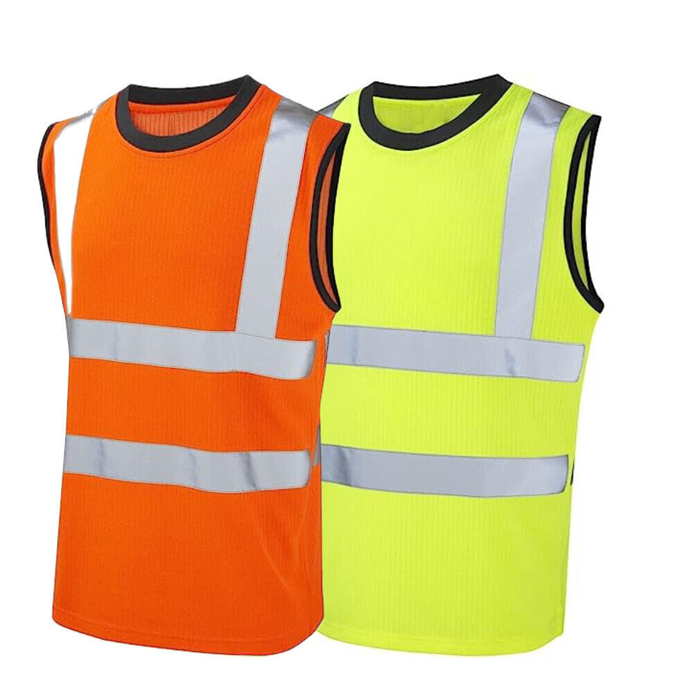 Mens Hi Vis Viz Sleeveless T-Shirt High Visibility Work Wear Pullover Vest Top Sizes S-2XL