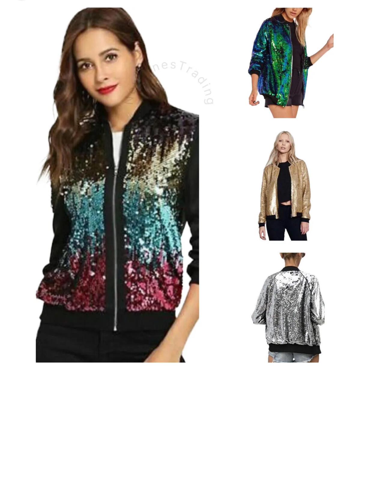 LUXE DIVA New sequin glitter bomber Ladies club dance party festival costume biker jacket