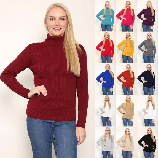 Ladies High Roll Neck Fine Jumper Sweater Long Sleeve Polo Ribbed Top