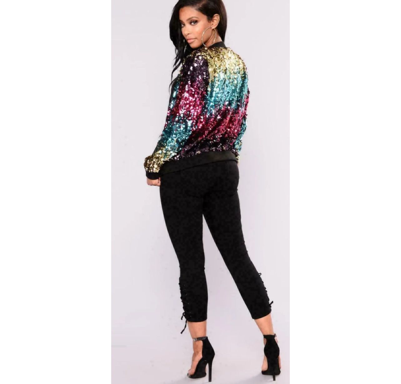 LUXE DIVA New sequin glitter bomber Ladies club dance party festival costume biker jacket