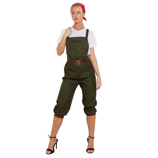 Adult 1940s Land Girl Costume WW2 Munitions Ladies Fancy Dress Army Outfit Women