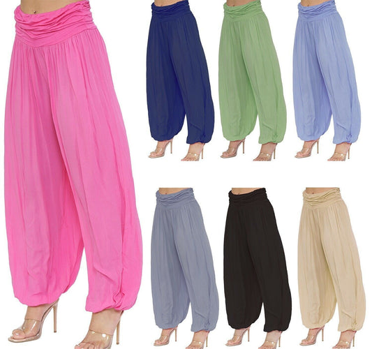 LUXE DIVA Women's Italian baggy harem Alibaba Ladies pants trousers UK Size 8-26 One Size Fit