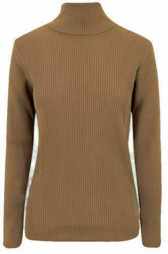 Plus Size Ladies High Polo Roll Neck Long Sleeve Ribbed Knitted Jumper Sweater