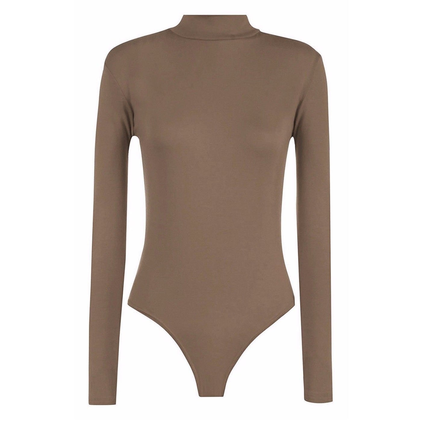 Womens Ladies Long Sleeve Polo Turtle Neck Plain Stretch Bodysuit UK 8-26