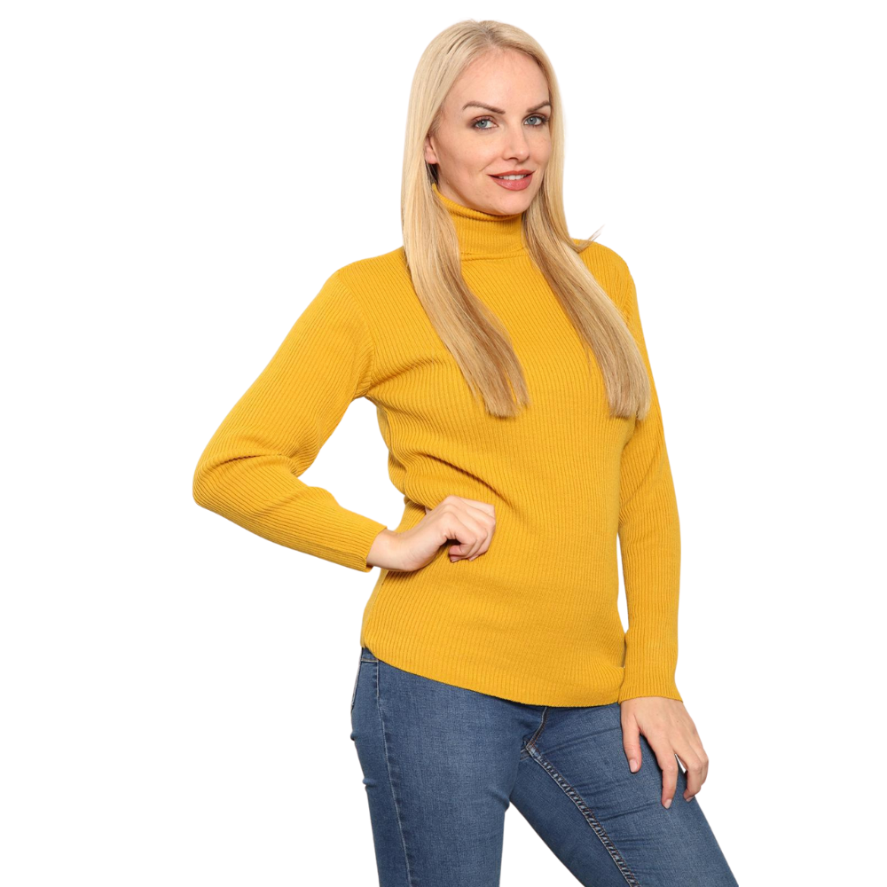 LUXE DIVA LADIES KNITTED POLO NECK JUMPER REMEL LABEL ( merry gold ) SUPER STRECH FINE KNIT POLO NECK