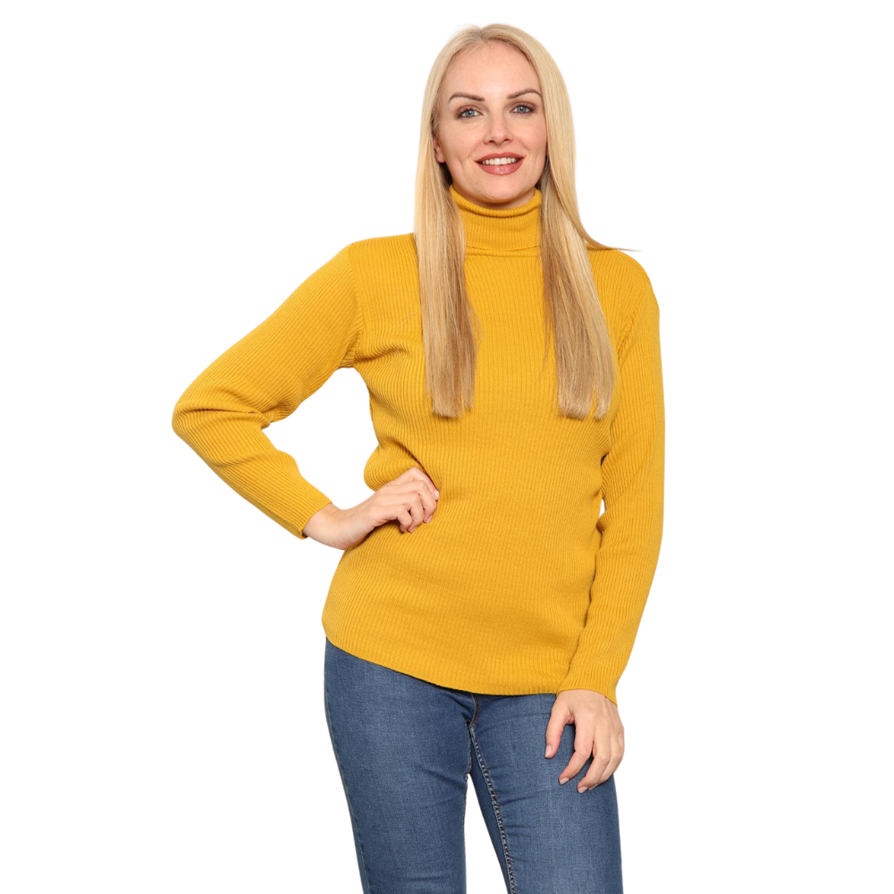 LUXE DIVA LADIES KNITTED POLO NECK JUMPER REMEL LABEL ( merry gold ) SUPER STRECH FINE KNIT POLO NECK