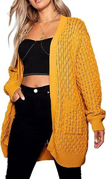 Women Crochet Knitted Oversized Cardigan Ladies Jumpers Open Front Long Sleeve Plus Size Sheer Knit Solid Cardigans Top