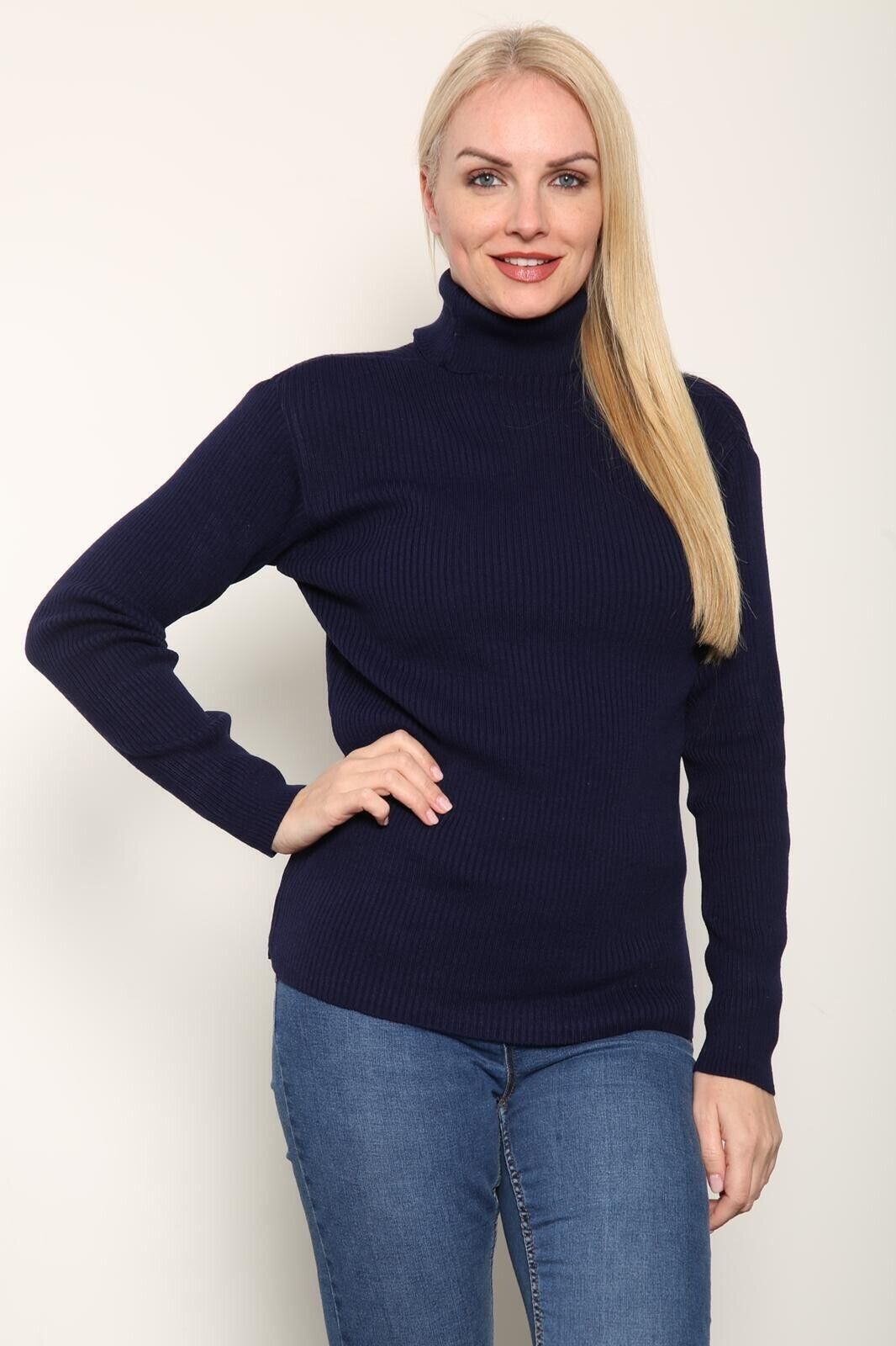 Ladies High Roll Neck Fine Jumper Sweater Long Sleeve Polo Ribbed Top