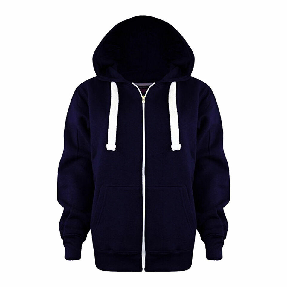 Ladies Plain Colour Hoodie Womens Fleece Hooded Top Zip Zipper Hoodie Sweatshirt Available in 22 Colours Plus Sizes 2XL-5XL