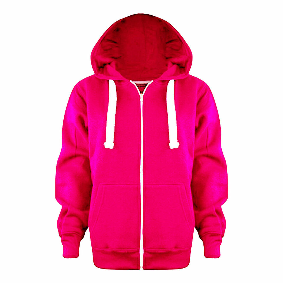 Girls Boys Children Fleece Plain Hoodie Top Kids Hooded Jacket Zip Up Warm Hoody 3-13 Years