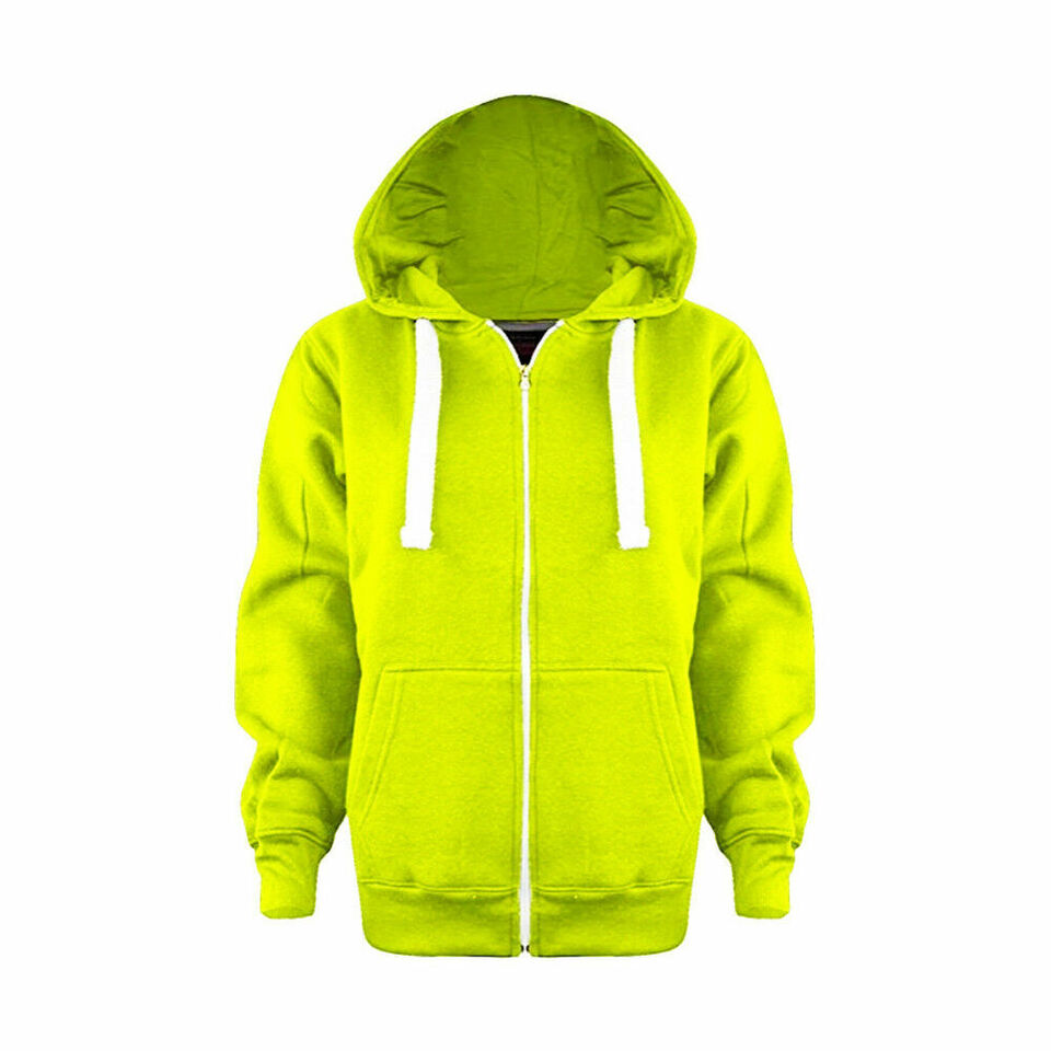 Girls Boys Children Fleece Plain Hoodie Top Kids Hooded Jacket Zip Up Warm Hoody 3-13 Years