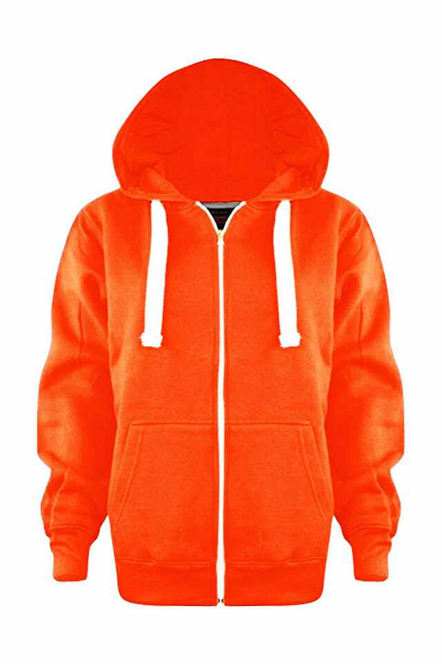 Girls Boys Children Fleece Plain Hoodie Top Kids Hooded Jacket Zip Up Warm Hoody 3-13 Years