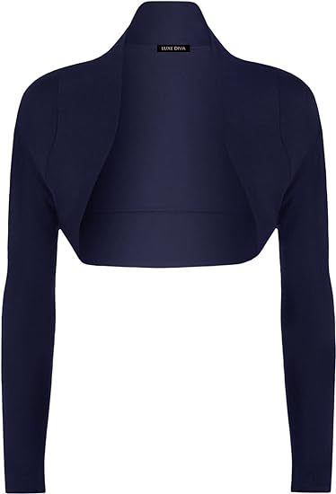 Womens Plain Long Sleeve Bolero Shrug Crop Top Ladies Cropped Cardigan Tops UK 16-26