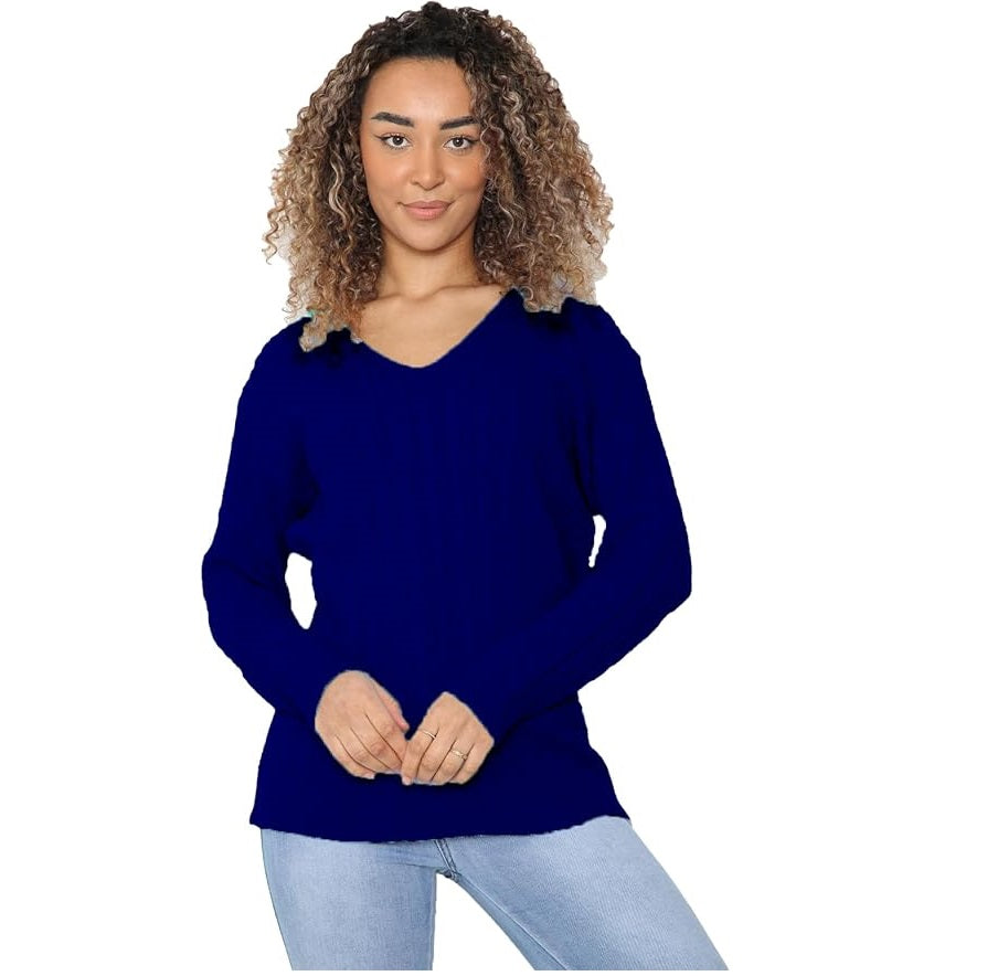 Ladies Long Sleeve V-Neck Knitted Cable Jumper