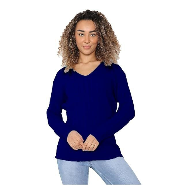 WOMEN'S LADIES CABLE KNITTED LONG SLEEVE CABLE JUMPER V NECK TOP WINTER SWEATER