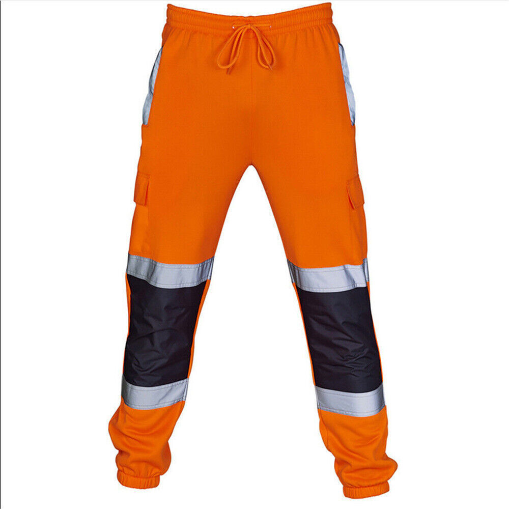 Mens Hi Vis Viz Visibility Jogging Pants Work Sweatpants Safety Joggers Trousers