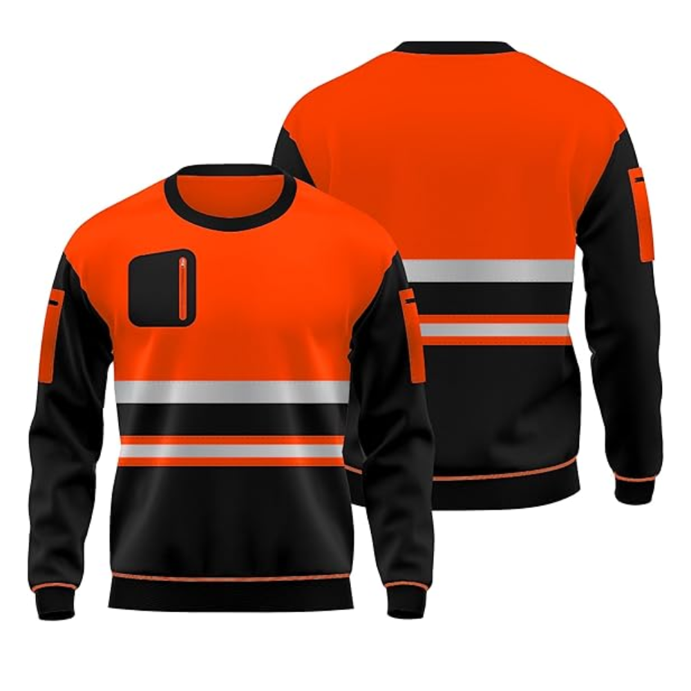 LUXE DIVA High Visibility Reflective Sweatshirt & Hoodie Combo - Safety Work Wear with Long Sleeves, Round Neck, & 3 Zipped Pockets - S to 5XL