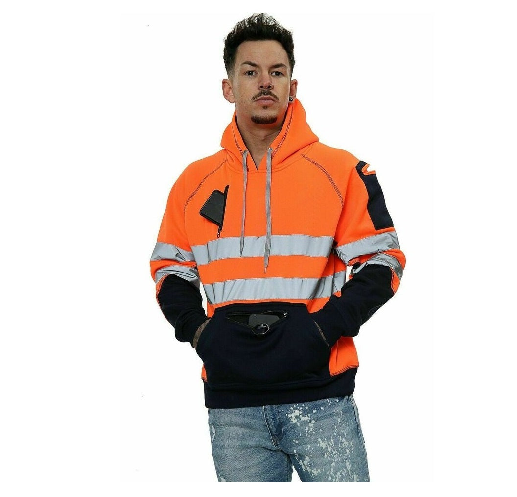 LUXE DIVA High Visibility Reflective Sweatshirt & Hoodie Combo - Safety Work Wear with Long Sleeves, Round Neck, & 3 Zipped Pockets - S to 5XL