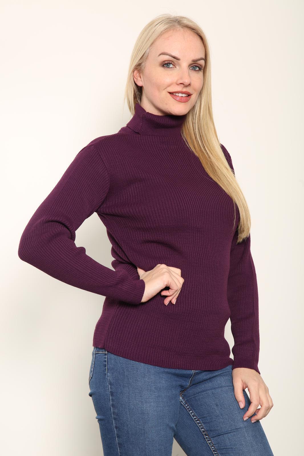 Ladies High Roll Neck Fine Jumper Sweater Long Sleeve Polo Ribbed Top