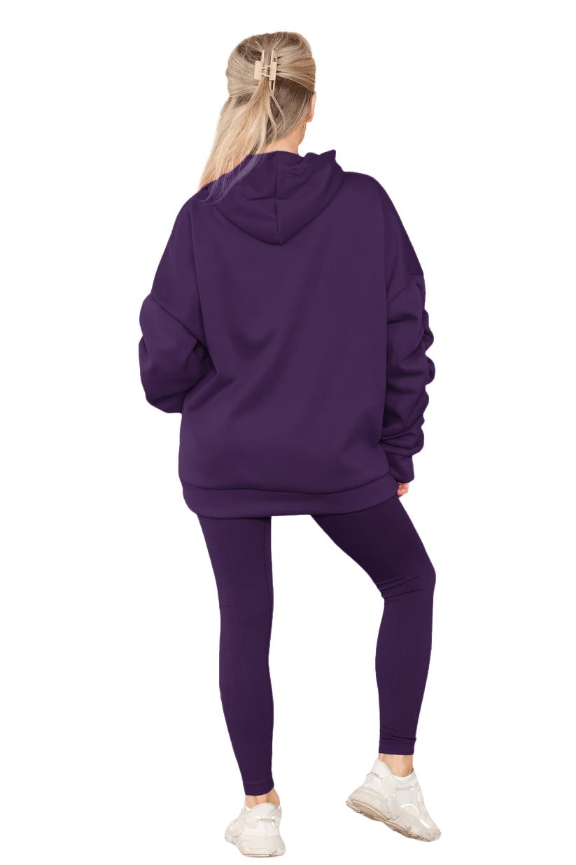 Womens Ladies Ruched Sleeve Fleece Hoodie Oversized Hooded Sweatshirt Jumper Top