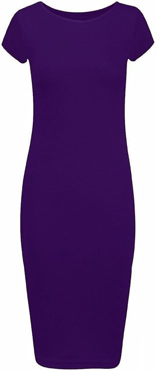 Ladies Short Sleeve Midi Dress Bodycon Cap Maxi Midi Dress