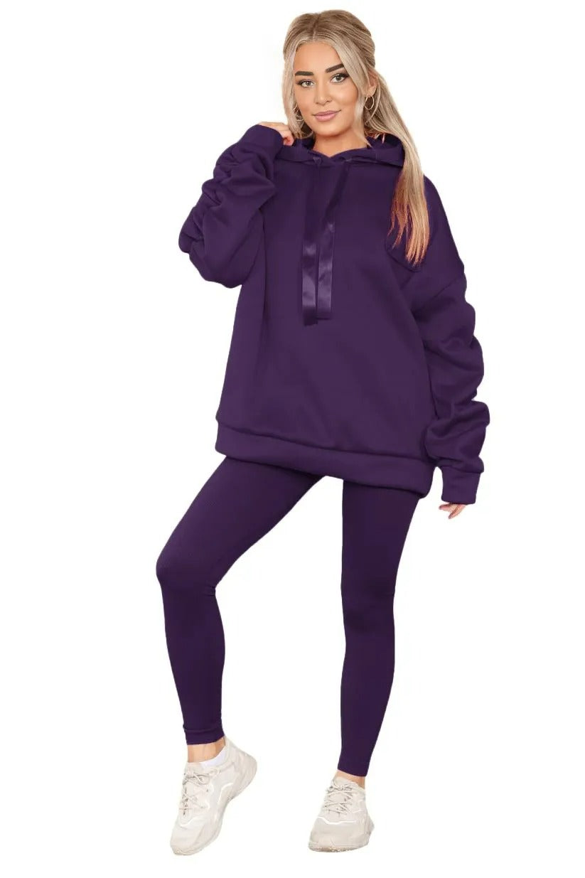 Womens Ladies Ruched Sleeve Fleece Hoodie Oversized Hooded Sweatshirt Jumper Top