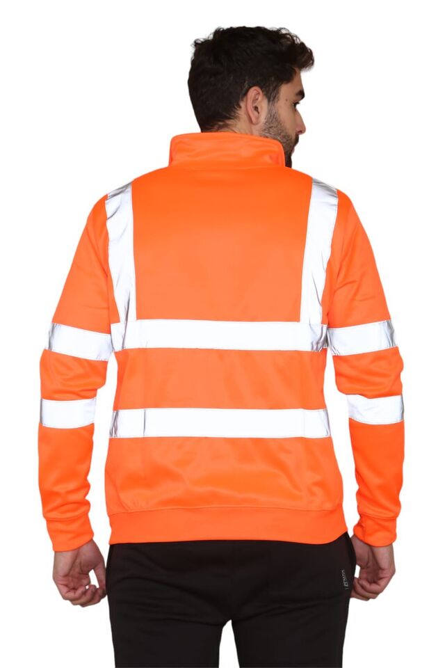 HI VIZ VIS HIGH VISIBILITY QUARTER ZIP SWEATSHIRT WORK SAFETY FLEECE SWEAT TOP