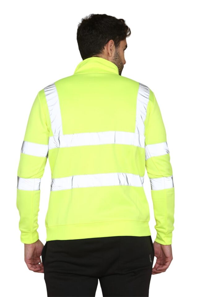 HI VIZ VIS HIGH VISIBILITY QUARTER ZIP SWEATSHIRT WORK SAFETY FLEECE SWEAT TOP