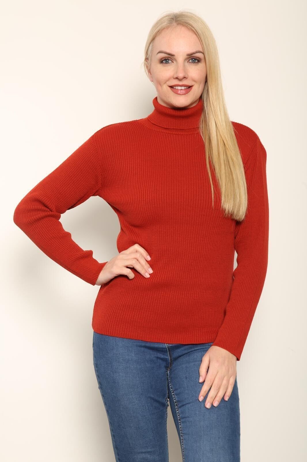 Ladies High Roll Neck Fine Jumper Sweater Long Sleeve Polo Ribbed Top