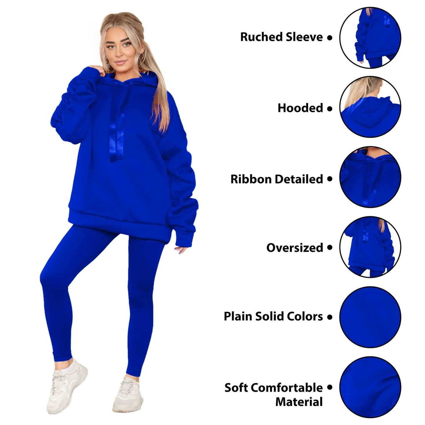 Womens Ladies Ruched Sleeve Fleece Hoodie Oversized Hooded Sweatshirt Jumper Top