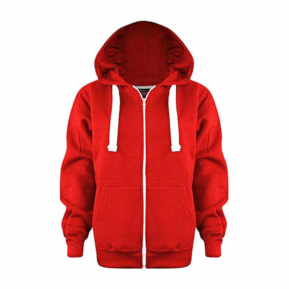 Girls Boys Children Fleece Plain Hoodie Top Kids Hooded Jacket Zip Up Warm Hoody 3-13 Years