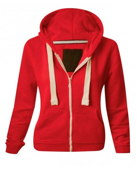 Ladies Plain Colour Hoodie Womens Fleece Hooded Top Zip Zipper Hoodie Sweatshirt Available in 22 Colours Plus Sizes 2XL-5XL