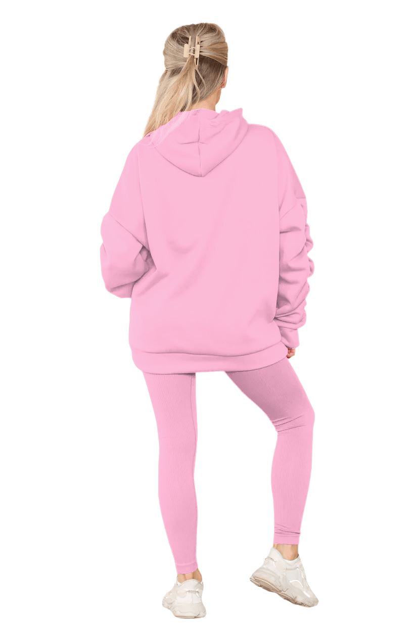 Womens Ladies Ruched Sleeve Fleece Hoodie Oversized Hooded Sweatshirt Jumper Top