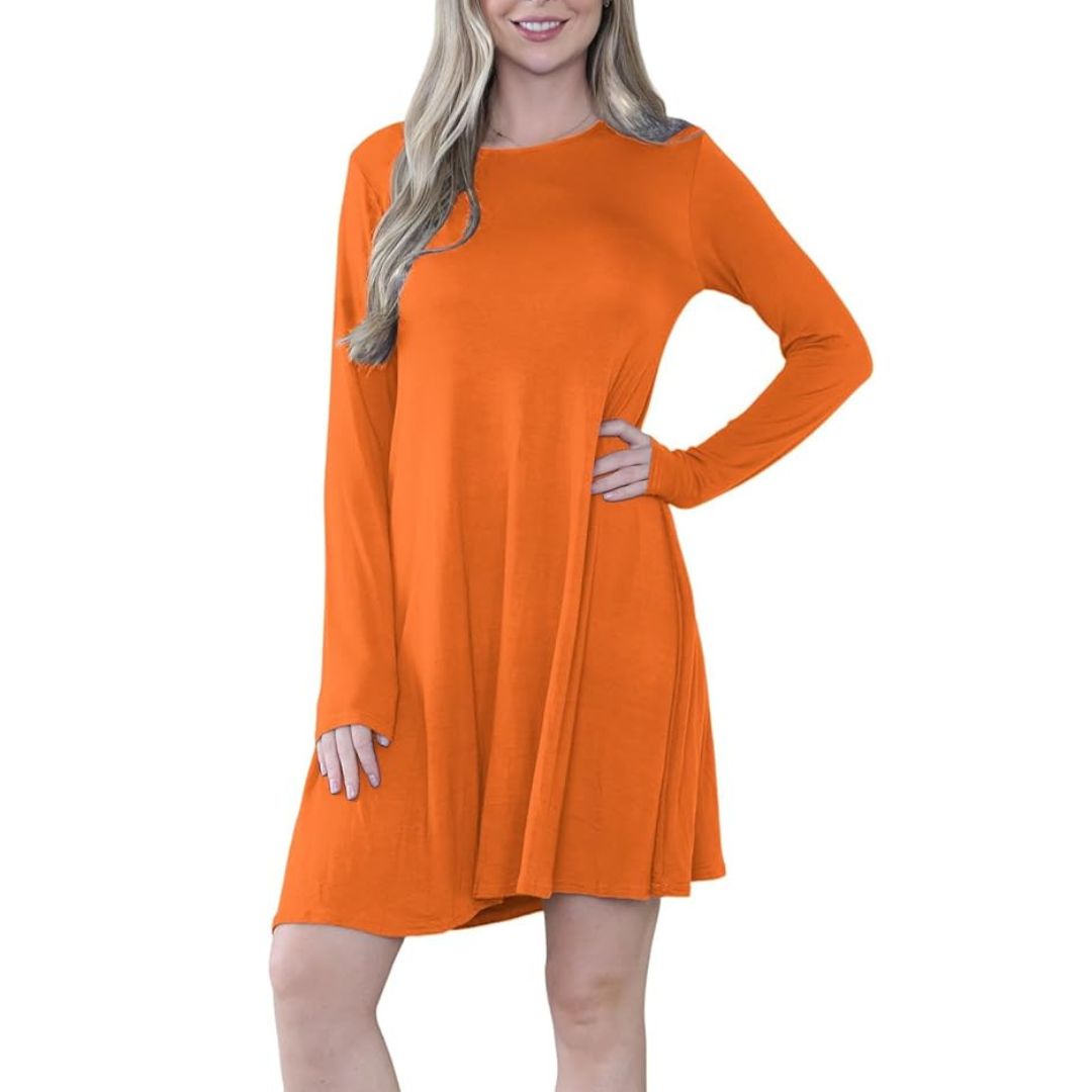 LUXE DIVA WOMEN LADIES LONG SLEEVE SWING DRESS FLARED A LINE SKATER DRESS TOP SIZE 8-26