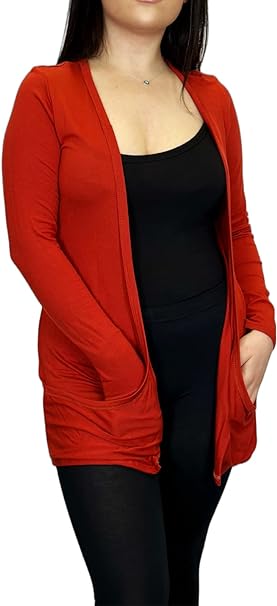 Ladies Long Sleeve Pocket Cardigan Womens Top Sizes 8-26