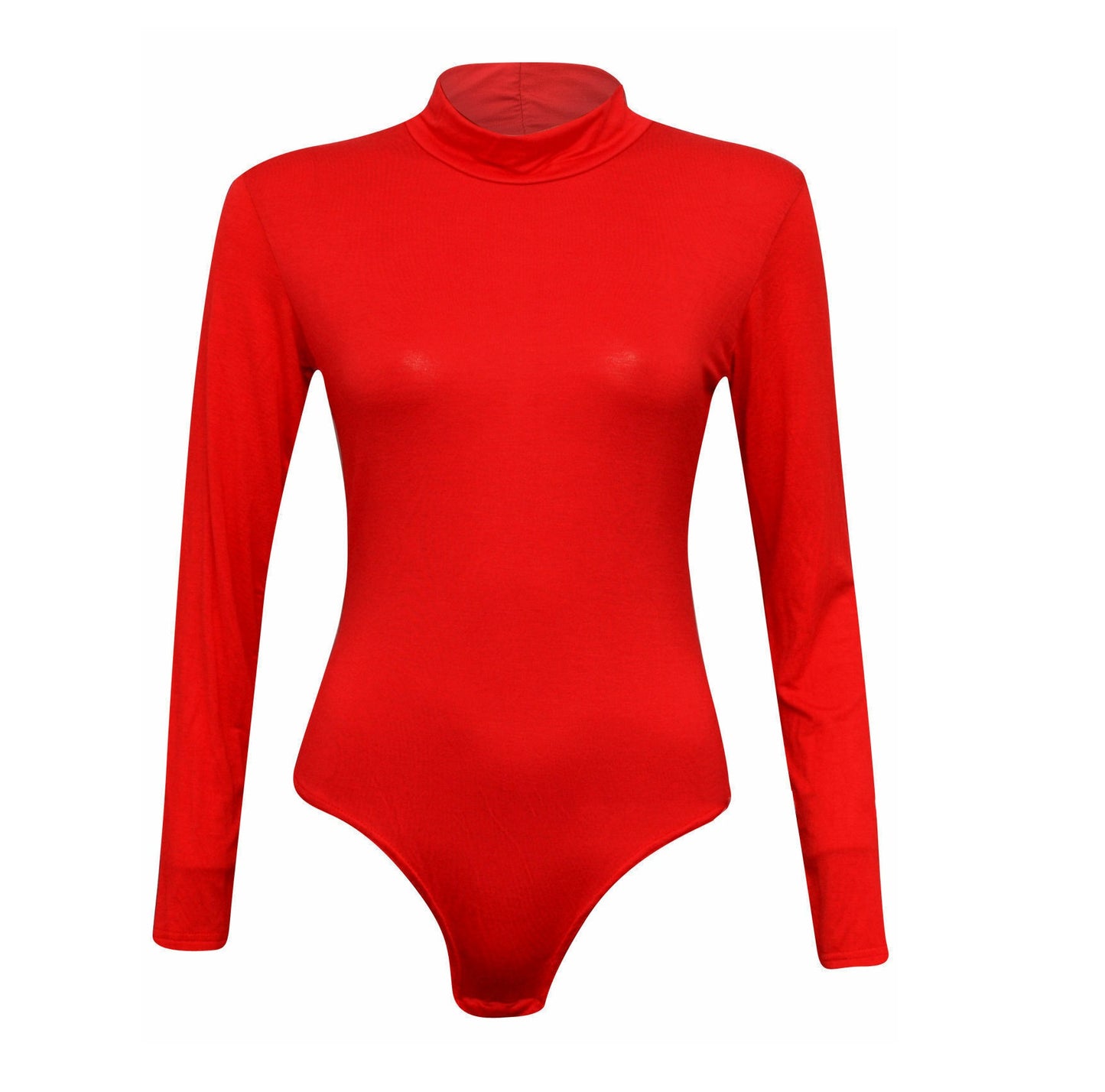 Womens Ladies Long Sleeve Polo Turtle Neck Plain Stretch Bodysuit UK 8-26