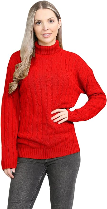 Womens Polo High Neck Jumper Ladies Cable Knitted Long Sleeve Pullover Casual Winter Sweater Top