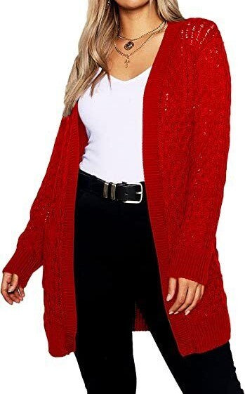 Women Crochet Knitted Oversized Cardigan Ladies Jumpers Open Front Long Sleeve Plus Size Sheer Knit Solid Cardigans Top