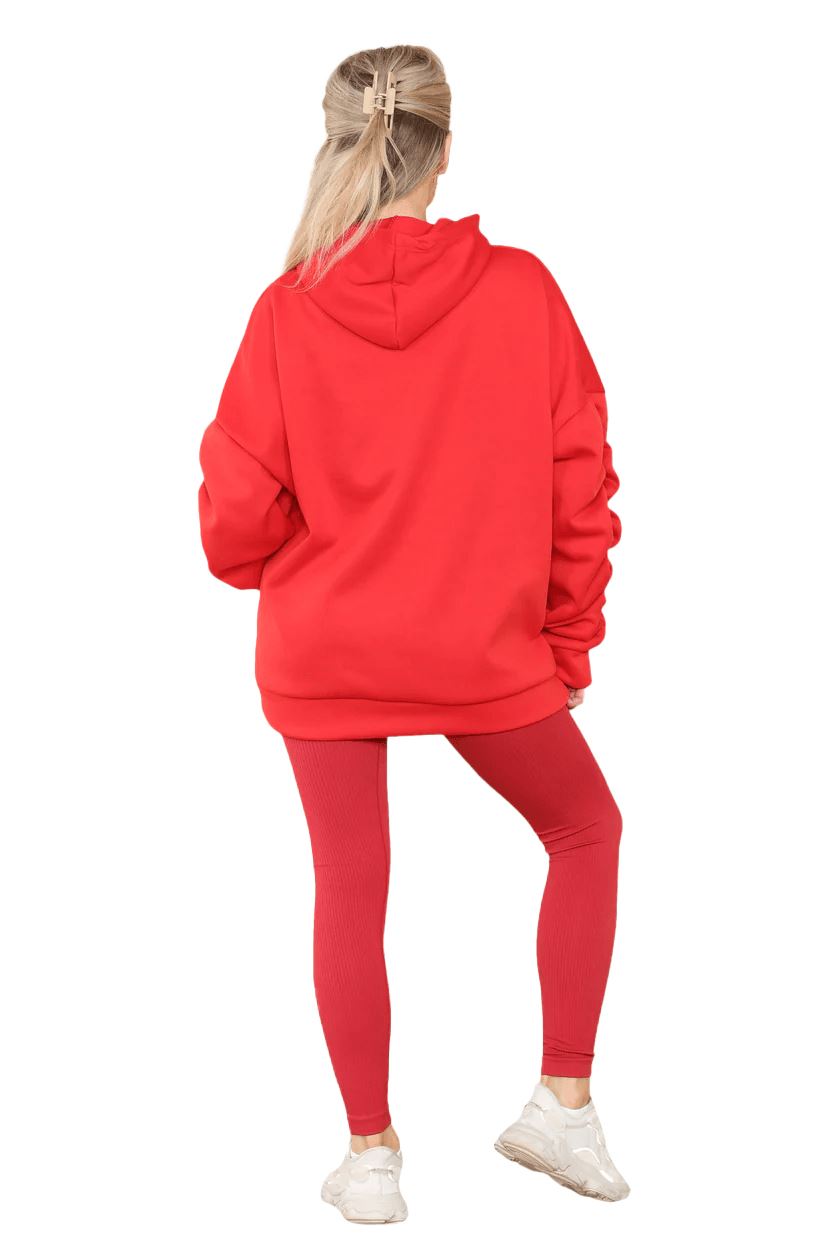 Womens Ladies Ruched Sleeve Fleece Hoodie Oversized Hooded Sweatshirt Jumper Top