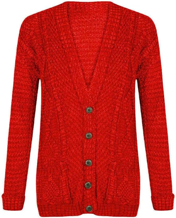 New Womens Everyday Long Sleeve Button Top Ladies Chunky Aran Cable Knit Grandad Cardigan UK Size 16-26