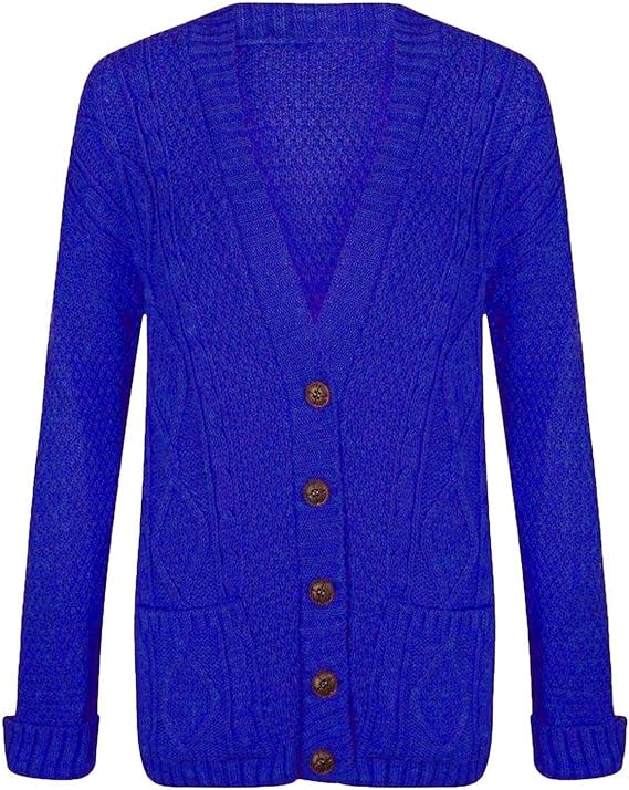 New Womens Everyday Long Sleeve Button Top Ladies Chunky Aran Cable Knit Grandad Cardigan UK Size 16-26